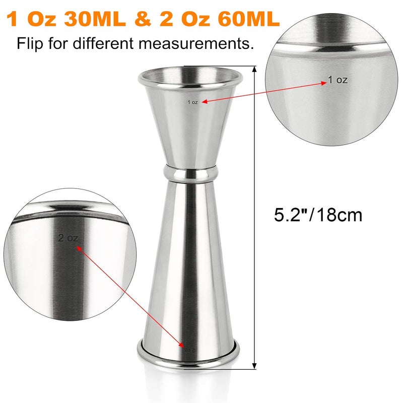 LINALL Double Clear Plastic and Stainless Steel Japanese Style Jigger Cocktail Measuring Shot Glasses Drink Spirit Measure Cup for Bar Party Kitchen Tool Set of 3 - Image 5